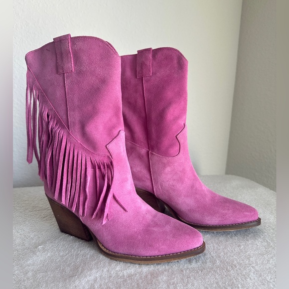 KALI SHOES Cowgirl boots fringes Stivaletti Texani Pink suede‎ 39 US 9 western - Picture 3 of 12